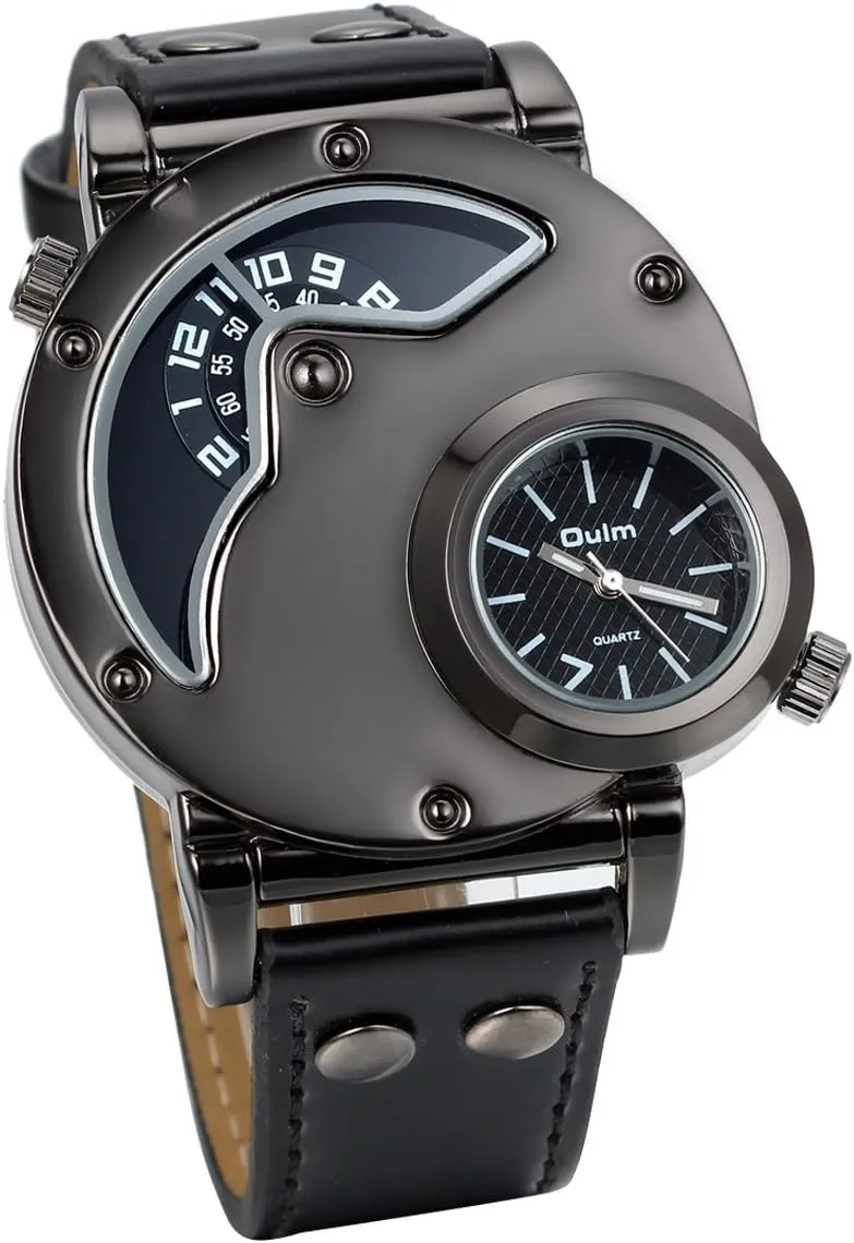 Sports Quartz Watch Dual interpersonal difluoride zagros annually totality novel Time Black Leather Band Casual Watch JewelryWe Mens Cool Watch Army Military 