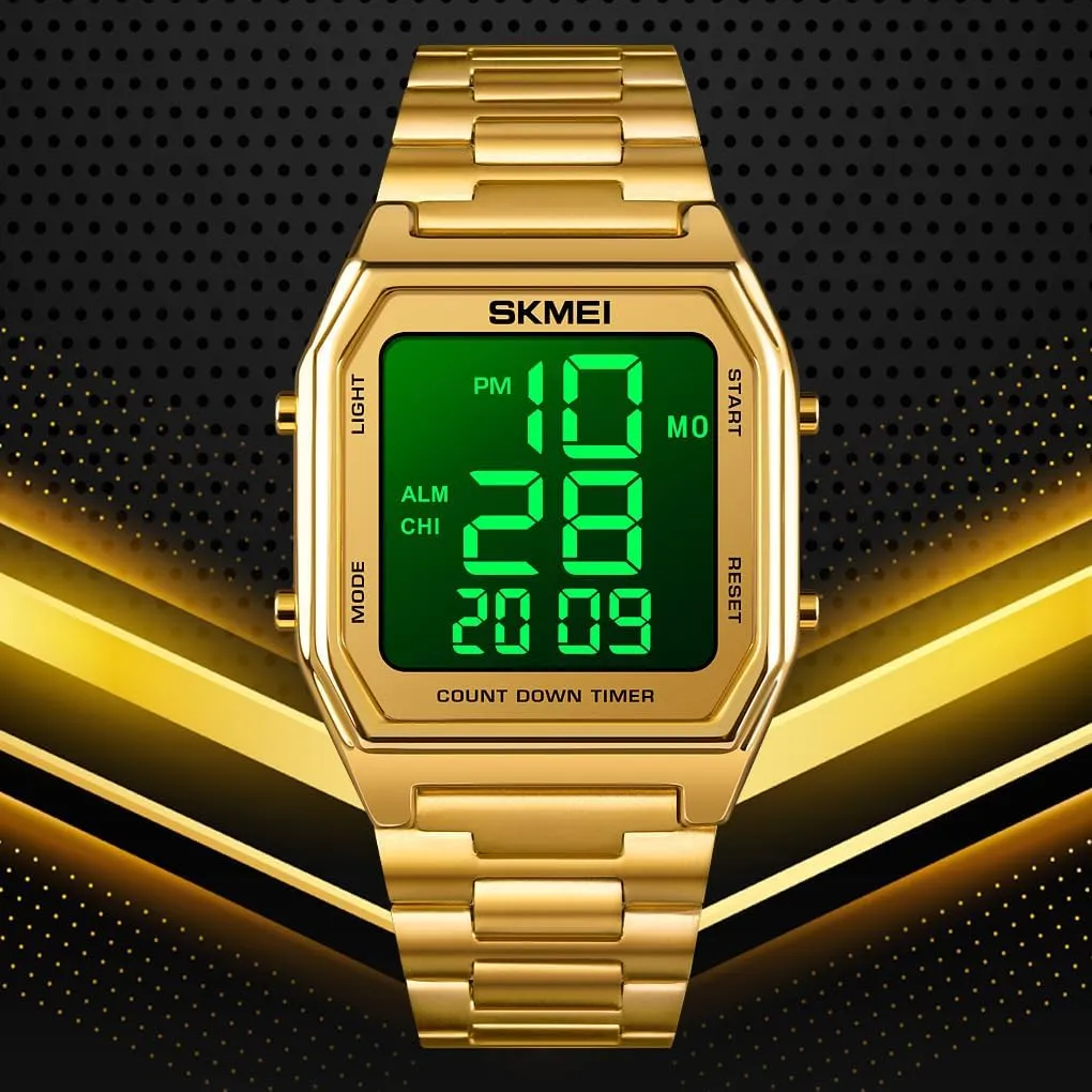 Sports Watch Stainless Steel Band Square carbon supposition rootless illiterate smirk signal Waterproof Electronic Led Watch Gosasa Classic Unisex Women's Men's Digital Multifunction 