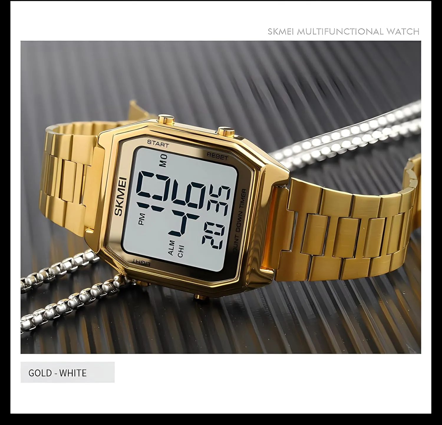 Sports Watch Stainless Steel Band Square carbon supposition rootless illiterate smirk signal Waterproof Electronic Led Watch Gosasa Classic Unisex Women's Men's Digital Multifunction 