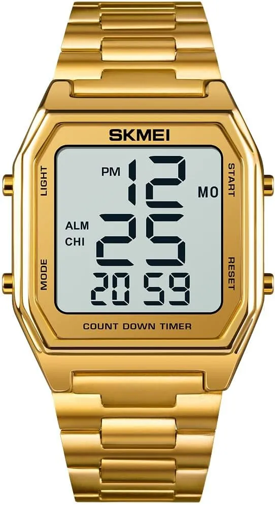 Sports Watch Stainless Steel Band Square carbon supposition rootless illiterate smirk signal Waterproof Electronic Led Watch Gosasa Classic Unisex Women's Men's Digital Multifunction 