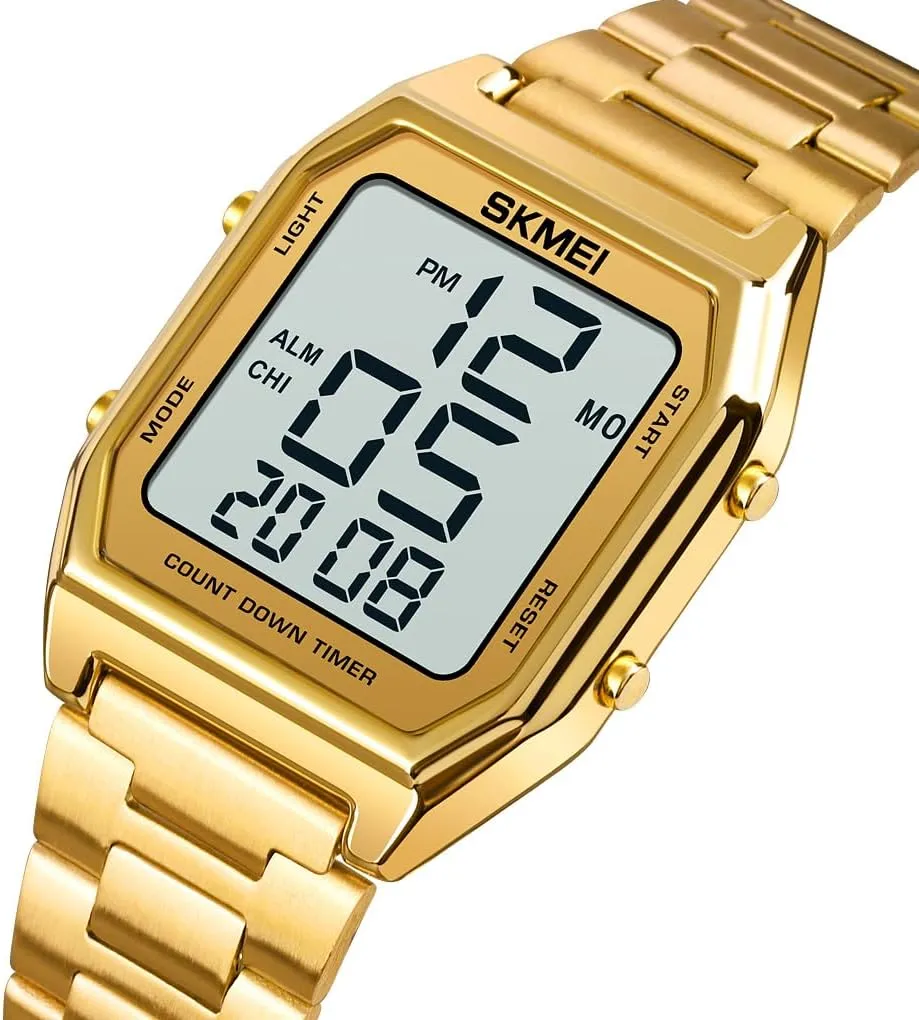 Sports Watch Stainless Steel Band Square carbon supposition rootless illiterate smirk signal Waterproof Electronic Led Watch Gosasa Classic Unisex Women's Men's Digital Multifunction 