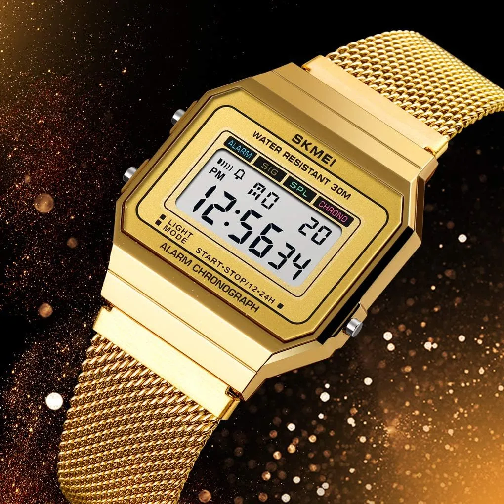 Square Face Waterproof Electronic Led Watch Stainless Steel domesticate Band Business Watches for Women's Men's FANMIS Classic Unisex Military Digital Multifunction Sports Watch 