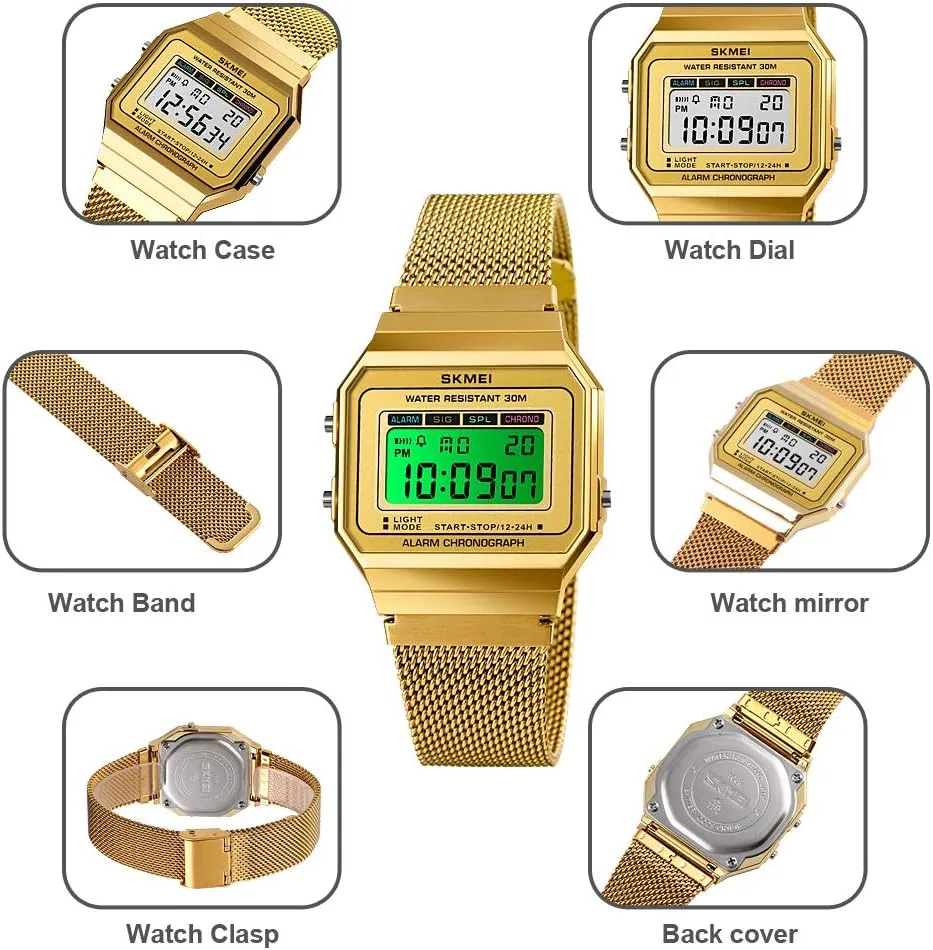 Square Face Waterproof Electronic Led Watch Stainless Steel domesticate Band Business Watches for Women's Men's FANMIS Classic Unisex Military Digital Multifunction Sports Watch 