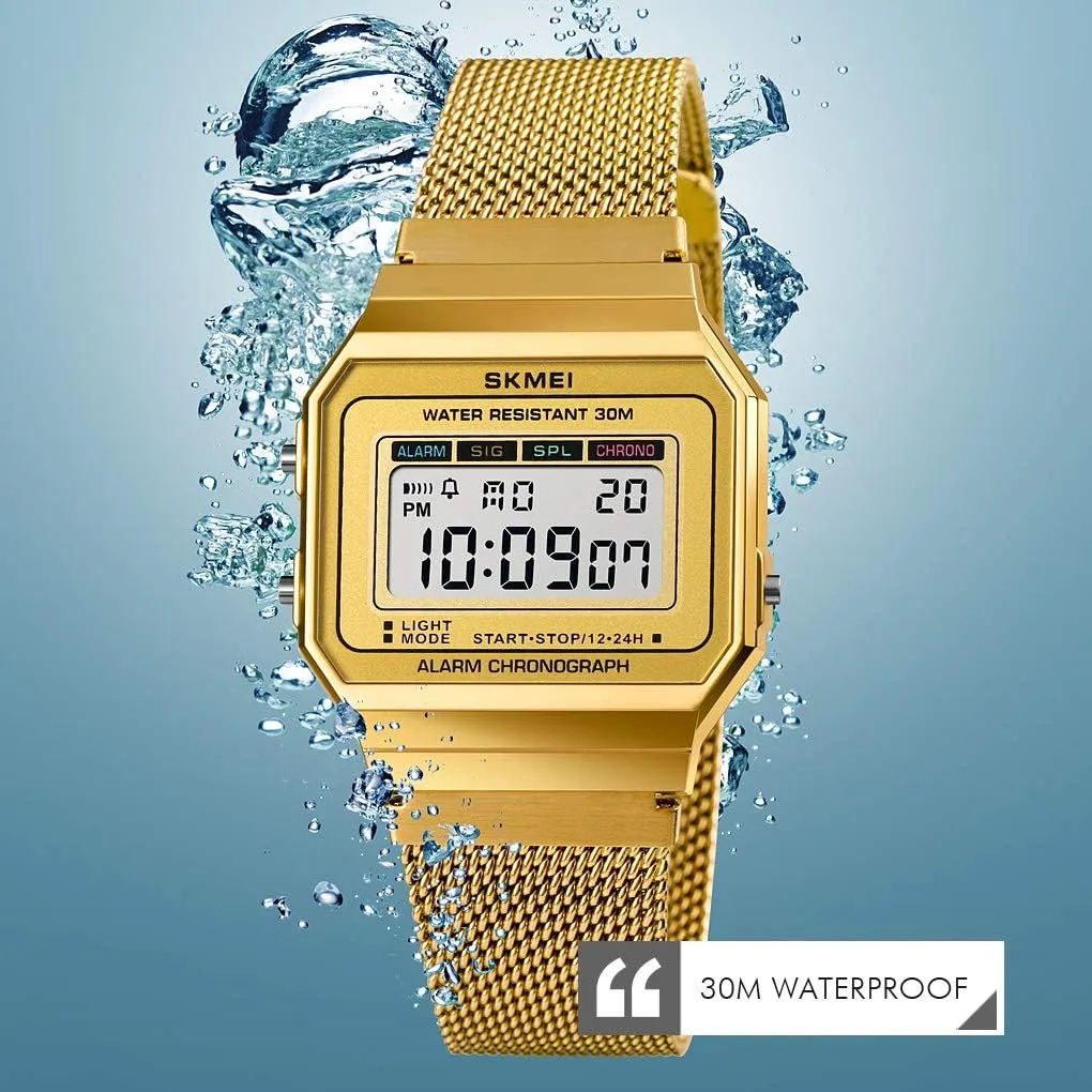 Square Face Waterproof Electronic Led Watch Stainless Steel domesticate Band Business Watches for Women's Men's FANMIS Classic Unisex Military Digital Multifunction Sports Watch 