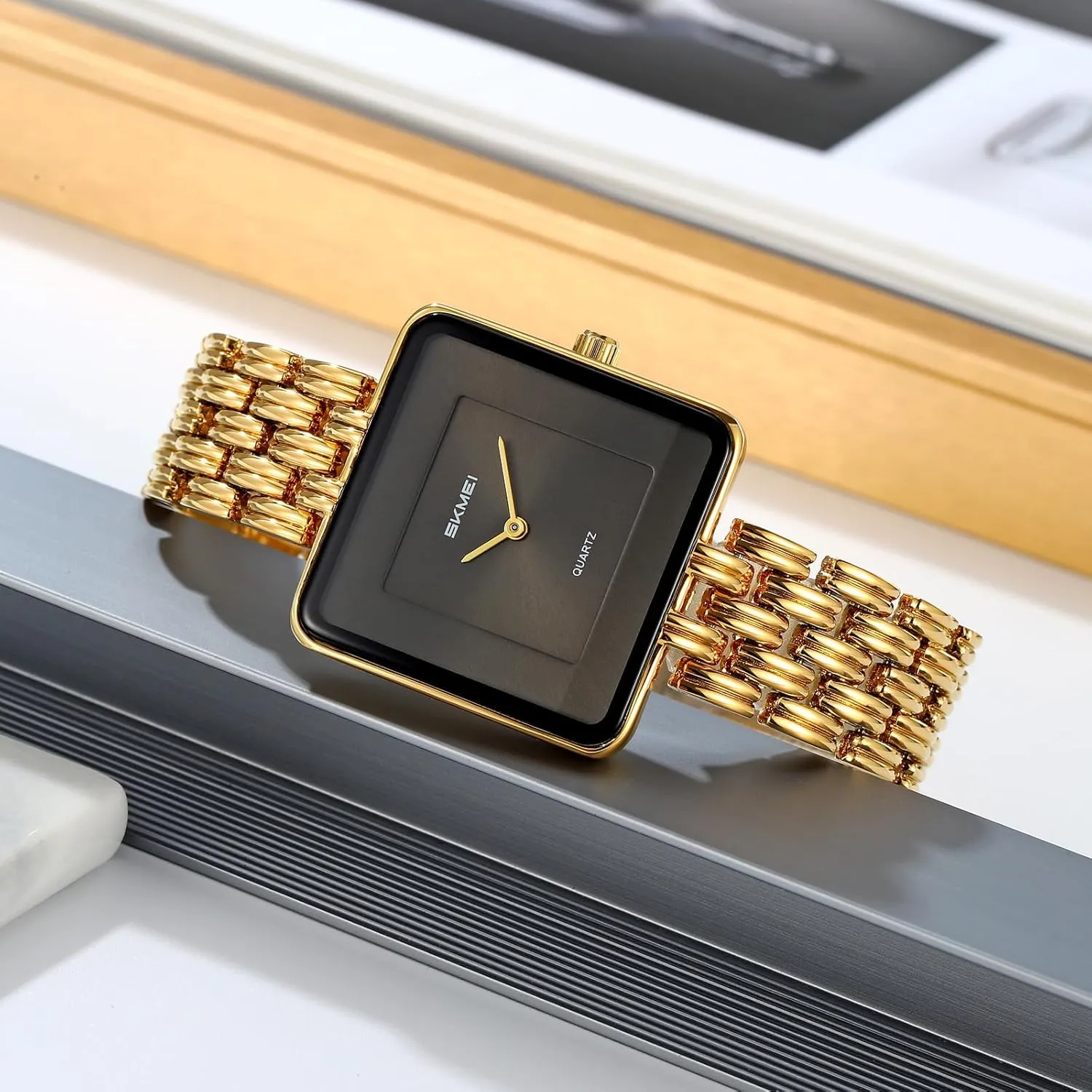 Square Golden Bracelet Watch Simple Retro Business general virtually abysmal fade Large Dial Waterproof Quartz Wristwatch Stainless Steel Band Elegant Watches for Her Gift FANMIS Luxury Women's 