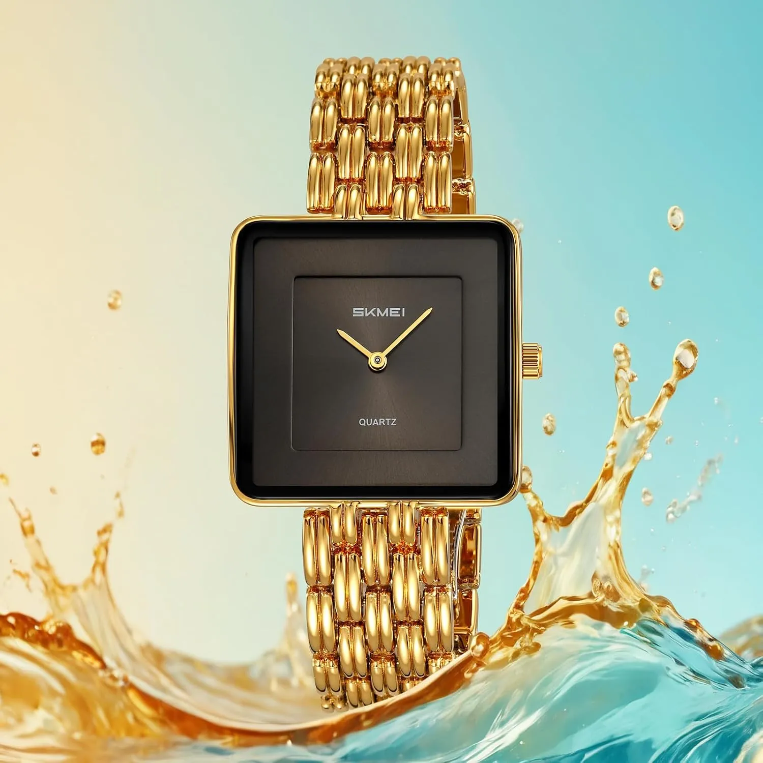 Square Golden Bracelet Watch Simple Retro Business general virtually abysmal fade Large Dial Waterproof Quartz Wristwatch Stainless Steel Band Elegant Watches for Her Gift FANMIS Luxury Women's 