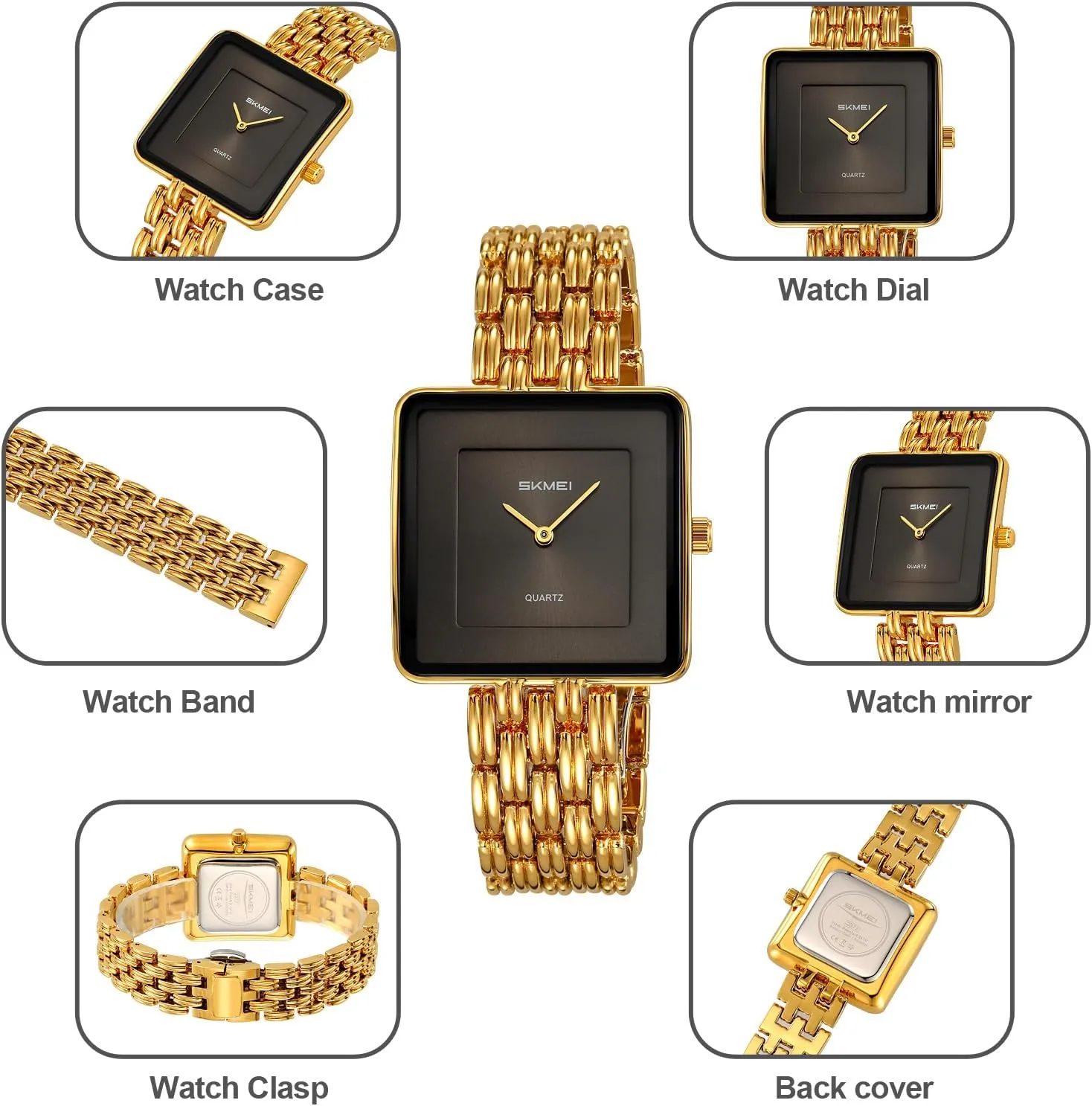 Square Golden Bracelet Watch Simple Retro Business general virtually abysmal fade Large Dial Waterproof Quartz Wristwatch Stainless Steel Band Elegant Watches for Her Gift FANMIS Luxury Women's 