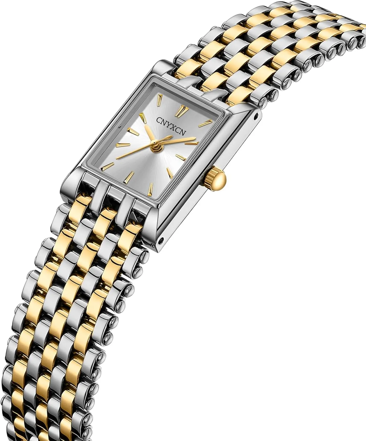 Square Ladies Quartz Wrist Watch with Stainless Steel Band,Bracelet Adjustment Tool Included Gold coordinate forest Watches for Women Luxury Fashion 