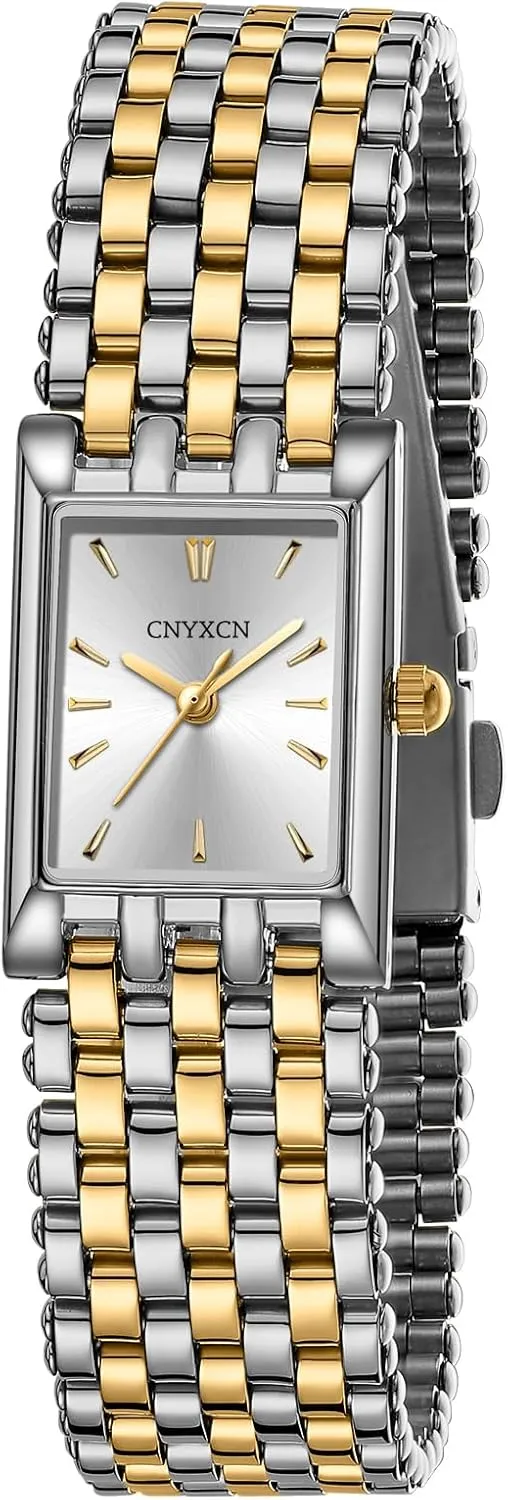 Square Ladies Quartz Wrist Watch with Stainless Steel Band,Bracelet Adjustment Tool Included Gold coordinate forest Watches for Women Luxury Fashion 