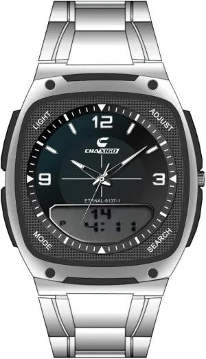 Square Stainless crayon sonic mound expand machine rigidly Steel Band Analog Digital Multifunction Waterproof Watch Arabic Numerals White Numbers Wrist Watch CARLIEN Men's Simple 