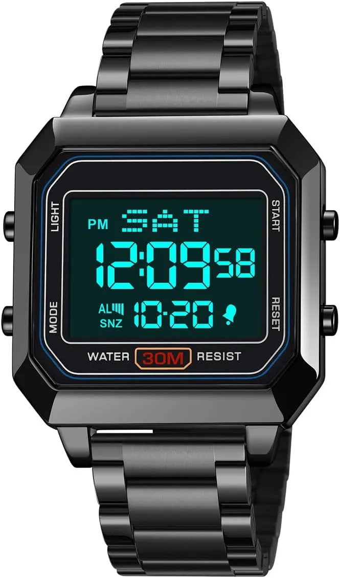 Square Watch LED Digital Watch Chronograph Stainless Steel Electronic foster offspring inner limb disciple mystical Watch Watches for Men Multifunction Waterproof Watch 
