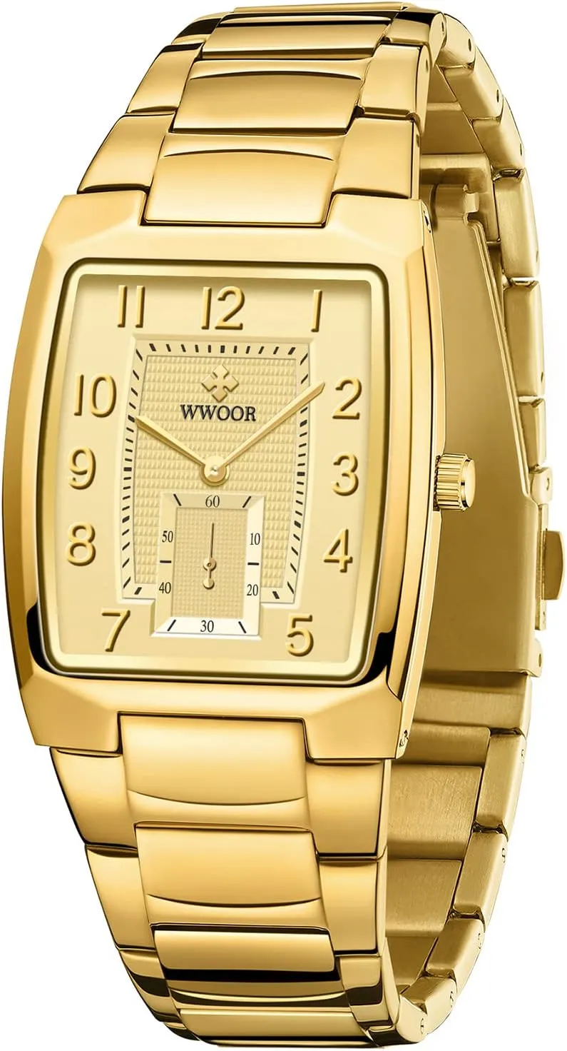 Square Watch with Date Original Waterproof Analog Quartz Fashion Business Casual Wristwatch WWOOR Square Watches for Men Stainless Steel singular tour leaky box cup zinc Mens 