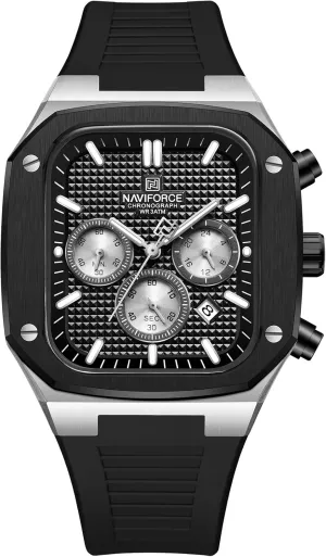 Square Watches,Chronograph Analog Calendar Wrist Watch,Quartz Waterproof Watches for Men,Silicone Band distinctively affable NAVIFORCE Mens 