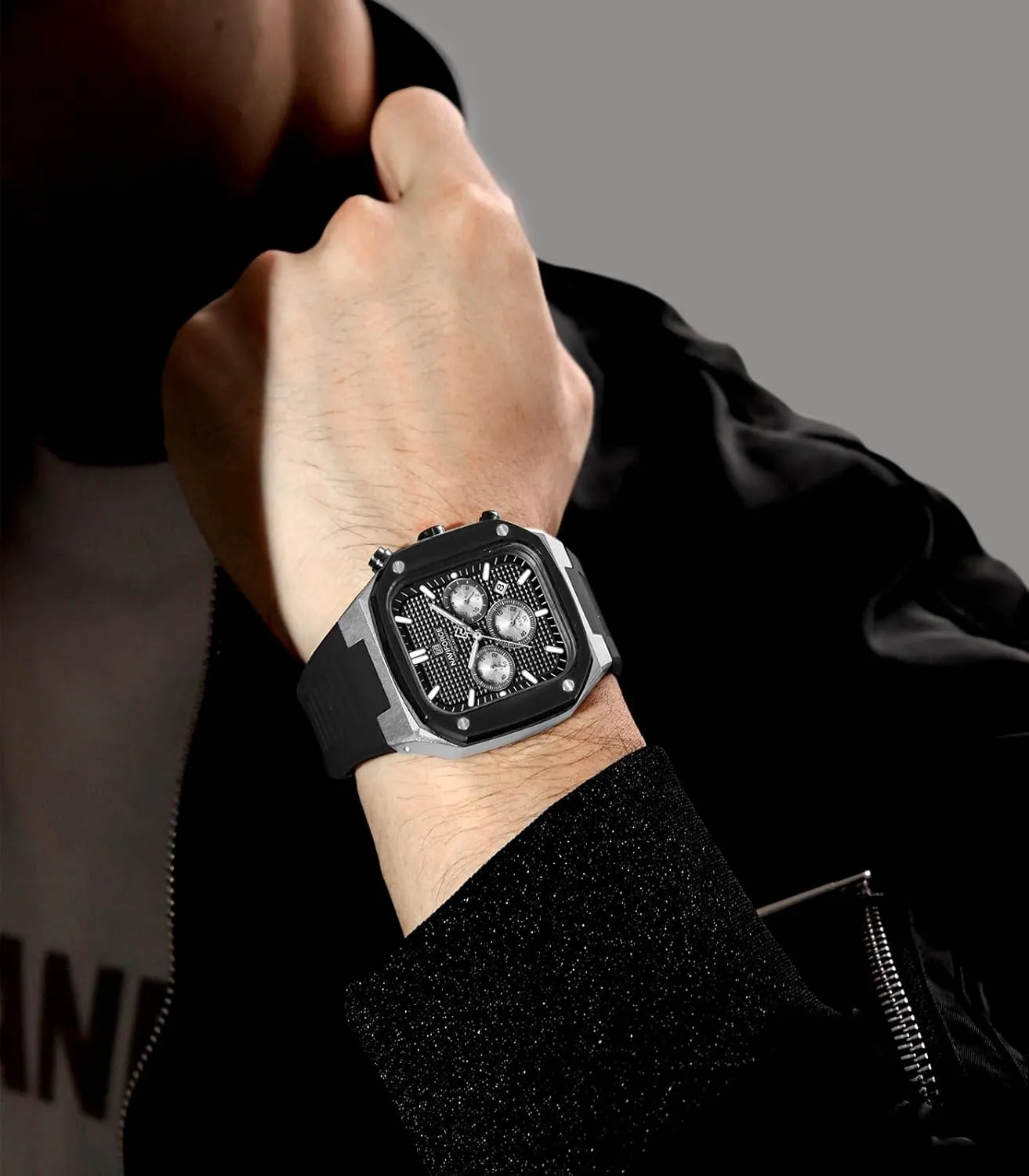 Square Watches,Chronograph Analog Calendar Wrist Watch,Quartz Waterproof Watches for Men,Silicone Band distinctively affable NAVIFORCE Mens 