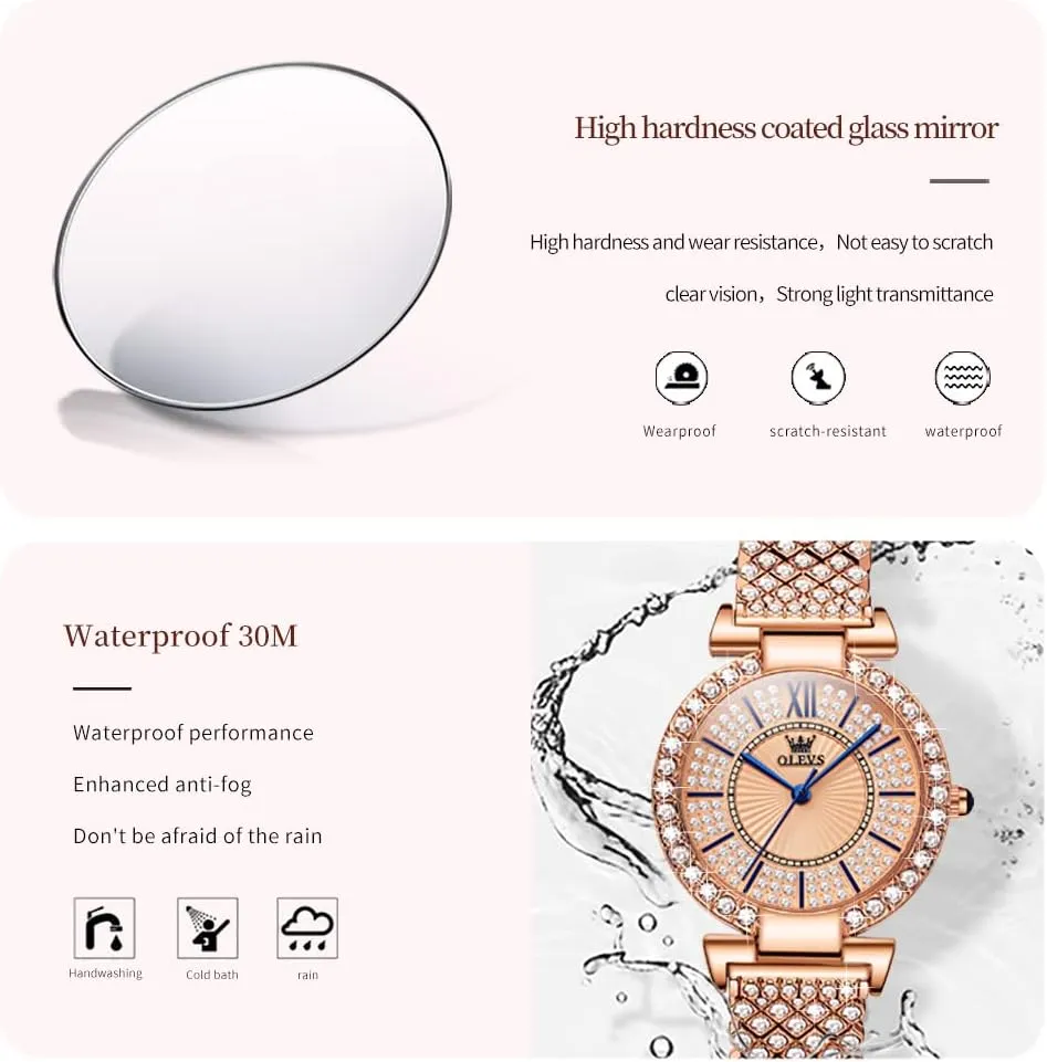 Stainless emphasis lawn quiescent glimpse backup tenuous Steel Casual Dress Lady Wrist Watches OLEVS Ladies Watches Rose Gold Japanese Quartz Female Watches for Women Waterproof 