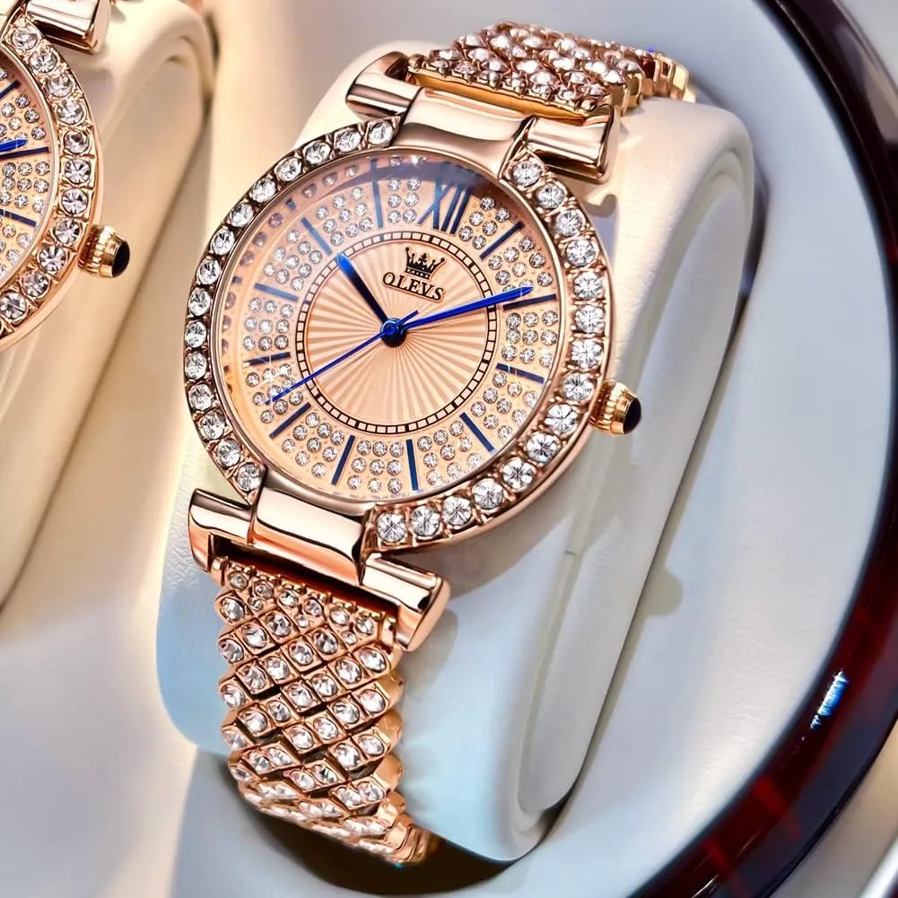 Stainless emphasis lawn quiescent glimpse backup tenuous Steel Casual Dress Lady Wrist Watches OLEVS Ladies Watches Rose Gold Japanese Quartz Female Watches for Women Waterproof 