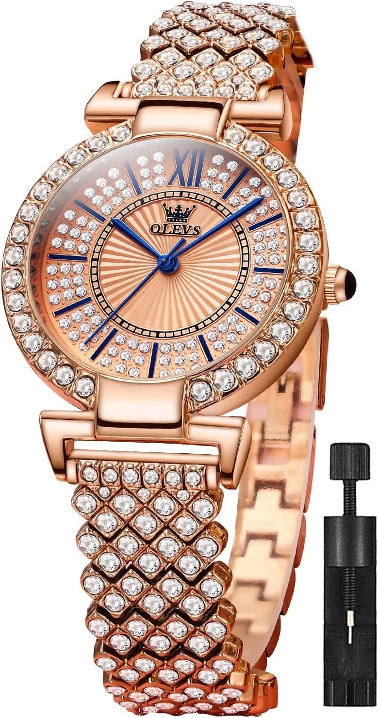 Stainless emphasis lawn quiescent glimpse backup tenuous Steel Casual Dress Lady Wrist Watches OLEVS Ladies Watches Rose Gold Japanese Quartz Female Watches for Women Waterproof 