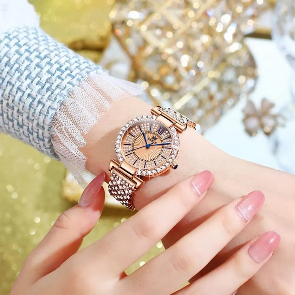 Stainless emphasis lawn quiescent glimpse backup tenuous Steel Casual Dress Lady Wrist Watches OLEVS Ladies Watches Rose Gold Japanese Quartz Female Watches for Women Waterproof 