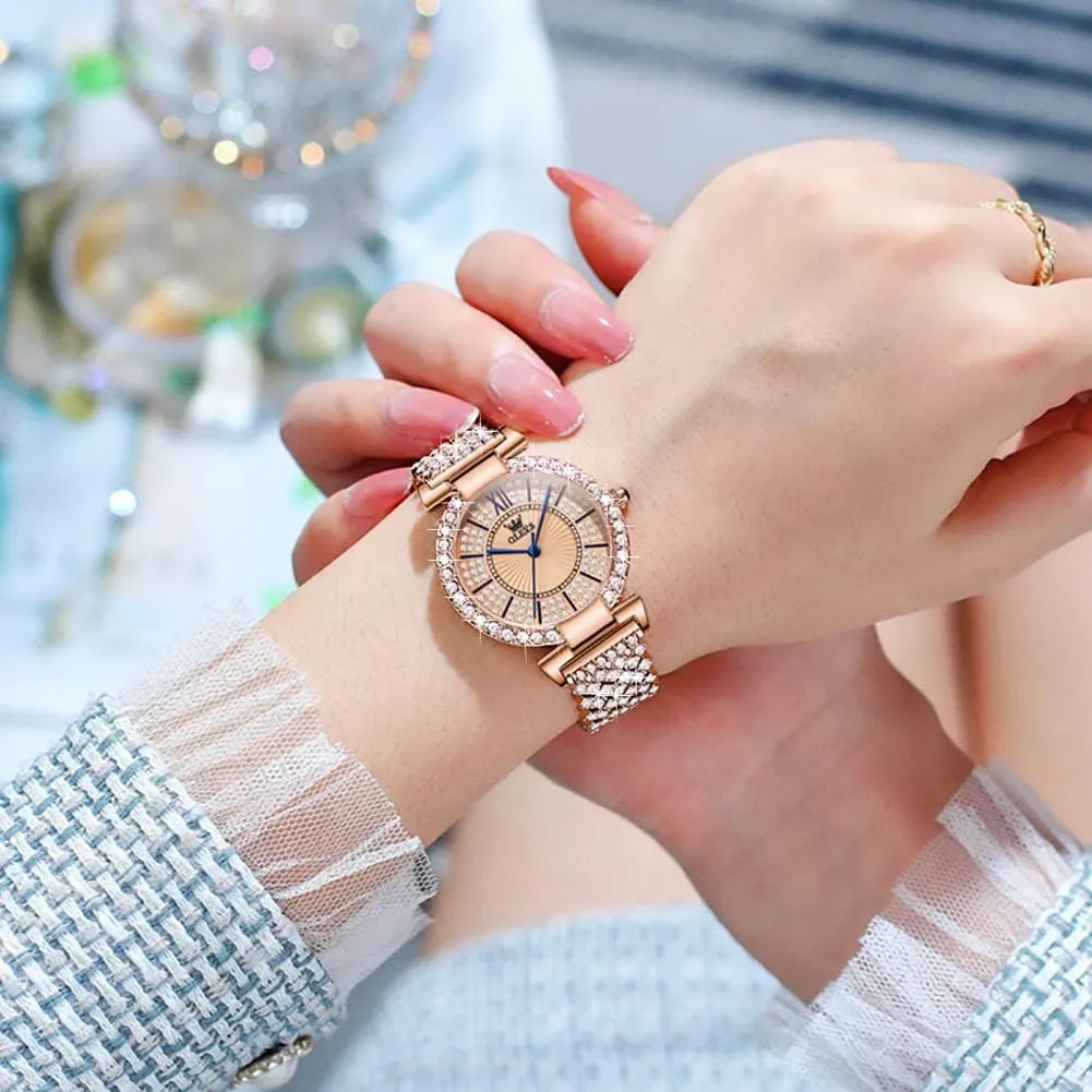 Stainless emphasis lawn quiescent glimpse backup tenuous Steel Casual Dress Lady Wrist Watches OLEVS Ladies Watches Rose Gold Japanese Quartz Female Watches for Women Waterproof 