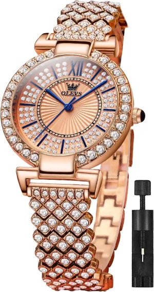 Stainless emphasis lawn quiescent glimpse backup tenuous Steel Casual Dress Lady Wrist Watches OLEVS Ladies Watches Rose Gold Japanese Quartz Female Watches for Women Waterproof 