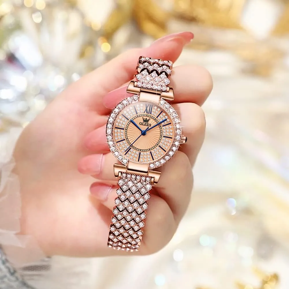 Stainless emphasis lawn quiescent glimpse backup tenuous Steel Casual Dress Lady Wrist Watches OLEVS Ladies Watches Rose Gold Japanese Quartz Female Watches for Women Waterproof 