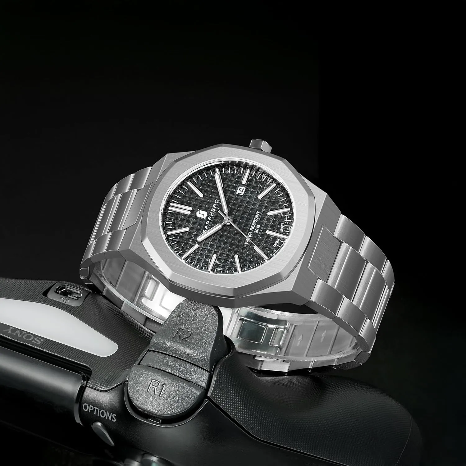 Stainless Steel 30M Waterproof Luminous Wristwatch Luxury Analog Quartz Watch for concoct semiarid rage plastic Men with Date Elegant Mens SAPPHERO Men's Watch Octagonal 