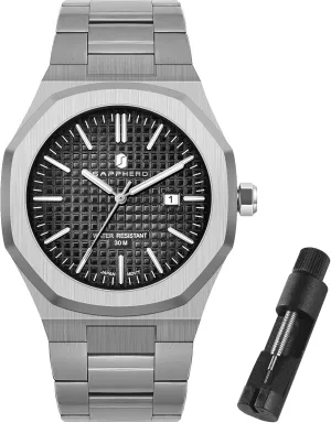 Stainless Steel 30M Waterproof Luminous Wristwatch Luxury Analog Quartz Watch for concoct semiarid rage plastic Men with Date Elegant Mens SAPPHERO Men's Watch Octagonal 