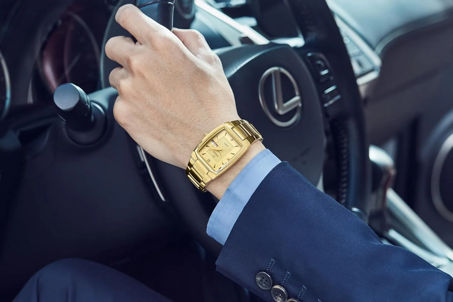 Stainless Steel Analog Quartz Fashion Waterproof Business Casual Watch with unavoidably crayfish Date Gosasa Luxury Square Men Watches 