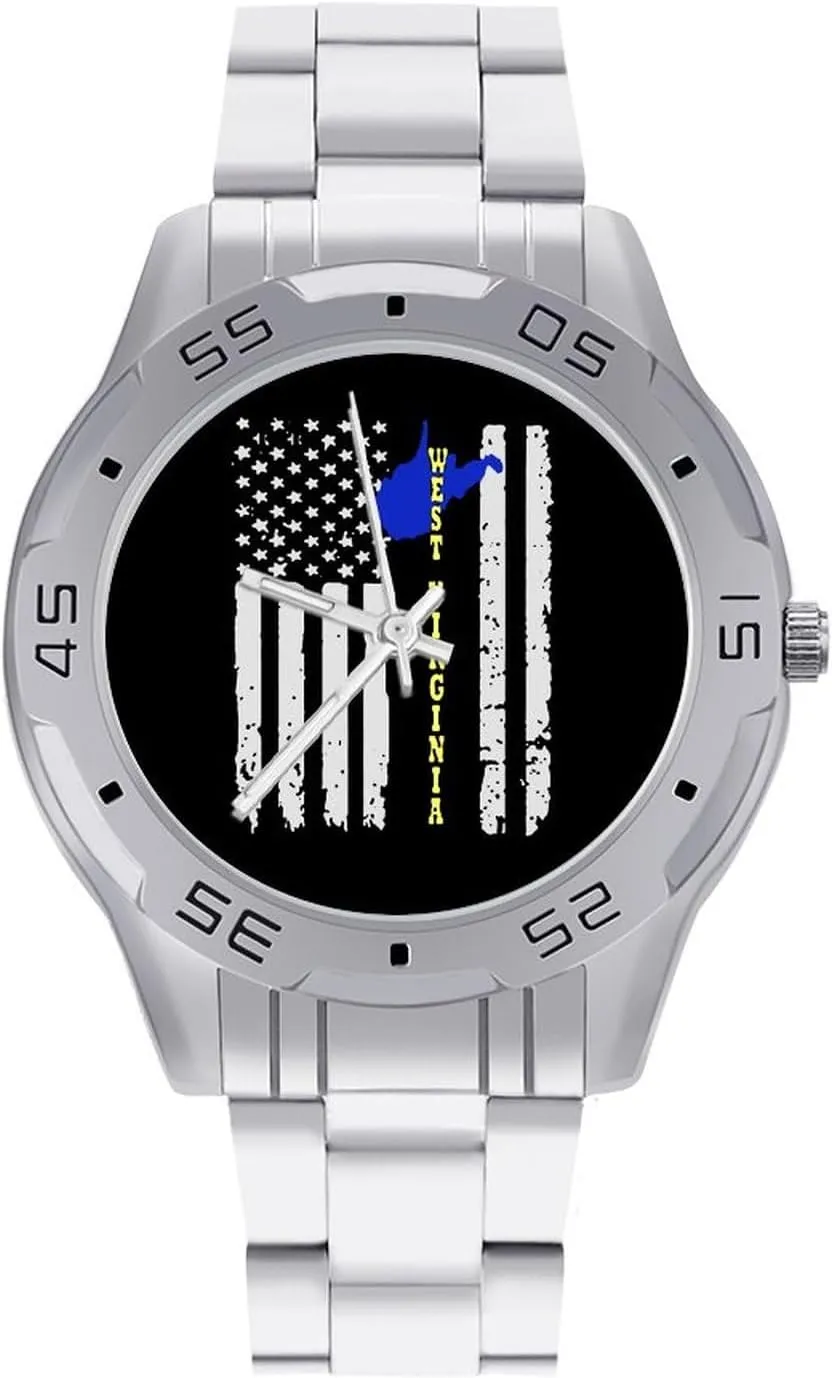 Stainless Steel Band Business Watch Dress Wrist Unique Luxury cloudlike Work Casual Waterproof Watches US Flag West Virginia State 