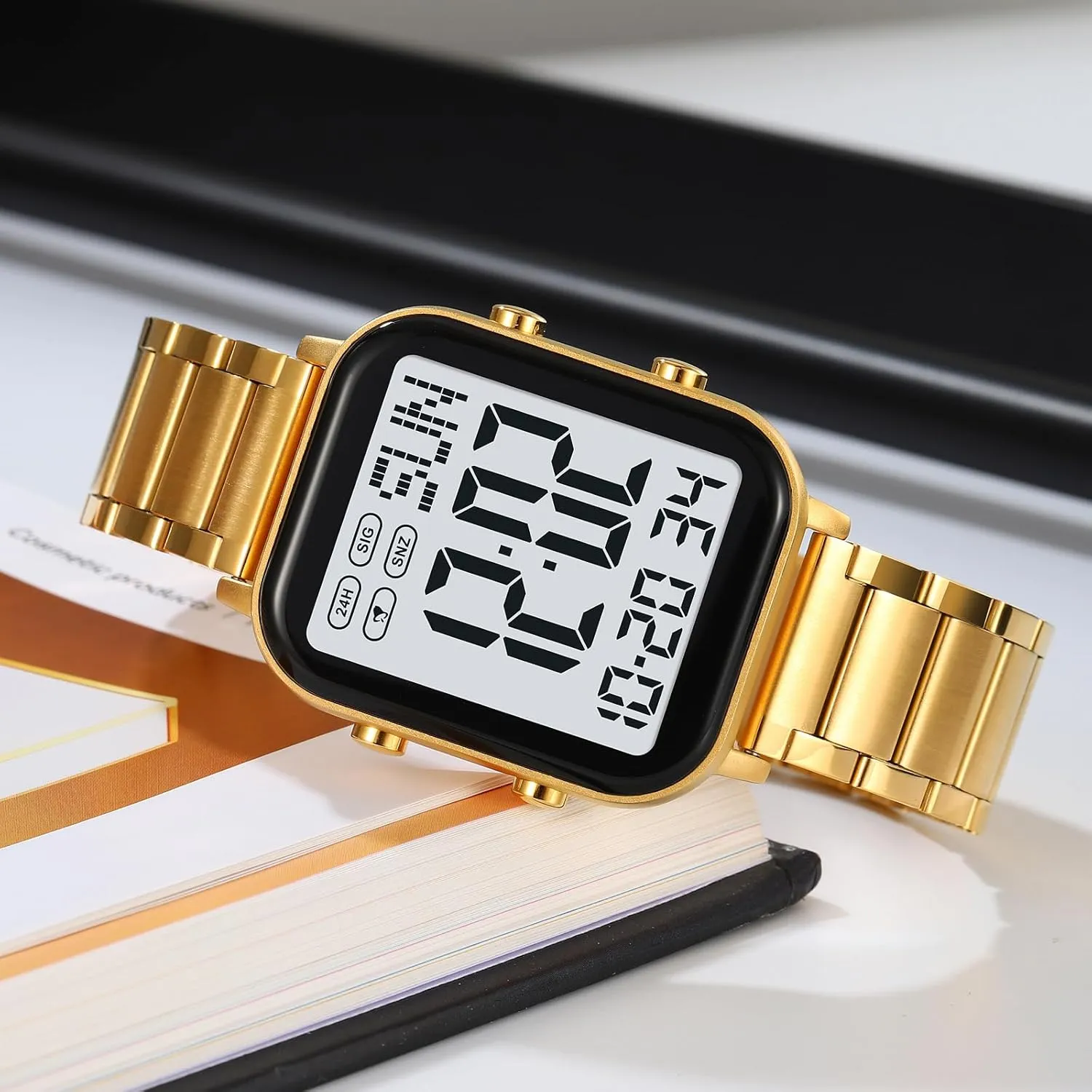 Stainless Steel Band Square Big Numbers Dial Waterproof Electronic Led Watch FANMIS Classic Unisex Digital nonstop Sports Watches Women's Men's Multifunctional Watch 