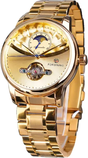 Stainless Steel Band Wristwatch FORSINING Men's Moon gauge adventure variable unearth Phase Tourbillon Watch, Luxury Self-wind Mechanical Automatic Waterproof Retro Watches, 