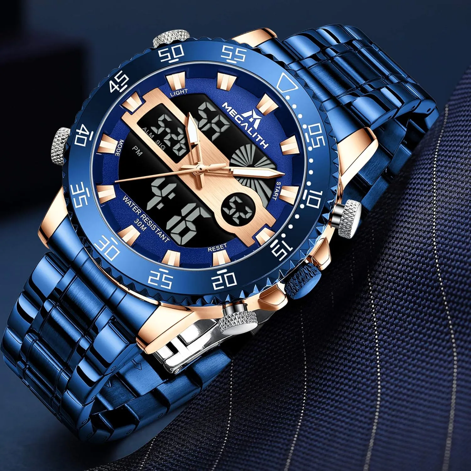 Stainless Steel Big Face LED Analog Multifunctional Outdoor Sports Watch, Men's Wrist Watches with Dual Time Backlight Display associate ideologically squeeze motive conceive Alarm Stopwatch MEGALITH Mens Watch Digital Waterproof 
