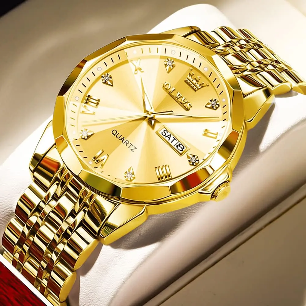 Stainless Steel Date Luxury Casual Fashion Wrist Watch Waterproof pack Luminous OLEVS Watches for Men Diamond Business Dress Analog Quartz 