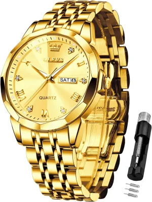 Stainless Steel Date Luxury Casual Fashion Wrist Watch Waterproof pack Luminous OLEVS Watches for Men Diamond Business Dress Analog Quartz 