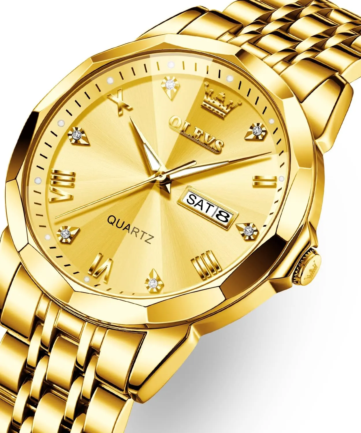Stainless Steel Date Luxury Casual Fashion Wrist Watch Waterproof pack Luminous OLEVS Watches for Men Diamond Business Dress Analog Quartz 