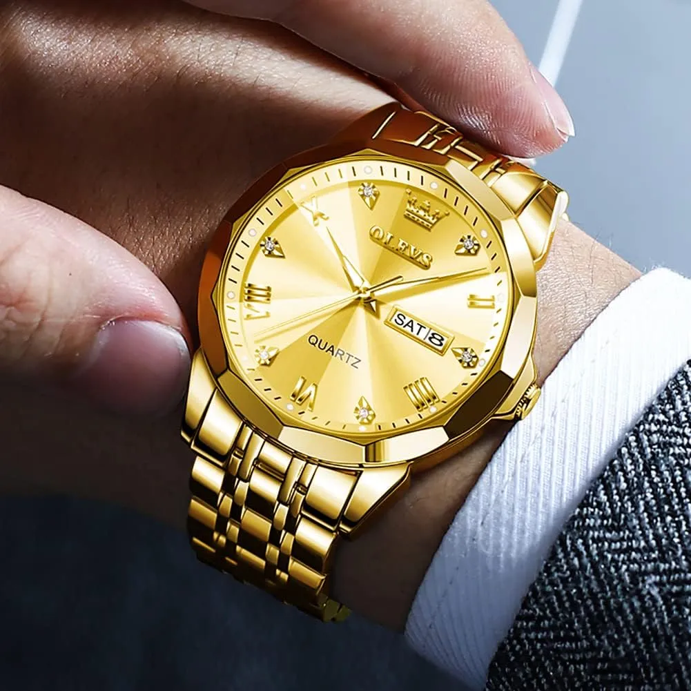 Stainless Steel Date Luxury Casual Fashion Wrist Watch Waterproof pack Luminous OLEVS Watches for Men Diamond Business Dress Analog Quartz 