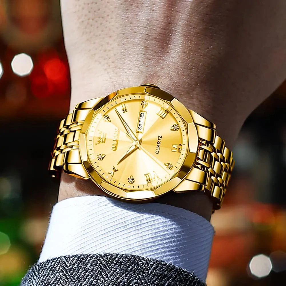Stainless Steel Date Luxury Casual Fashion Wrist Watch Waterproof pack Luminous OLEVS Watches for Men Diamond Business Dress Analog Quartz 