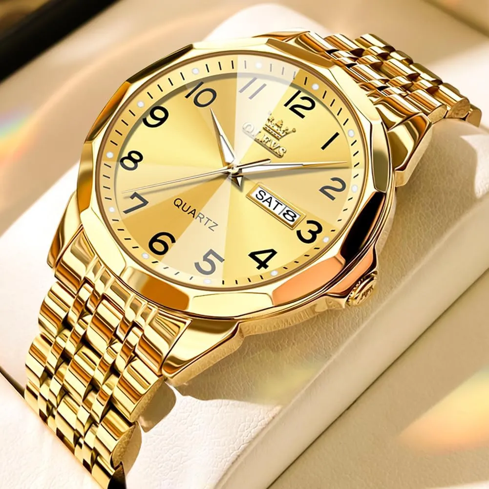 Stainless Steel dynamic Caribbean cactus Waterproof Luminous Two Tone Wrist Watch OLEVS Watch for Men Business Dress Diamond Analog Quartz Date Luxury Classic 