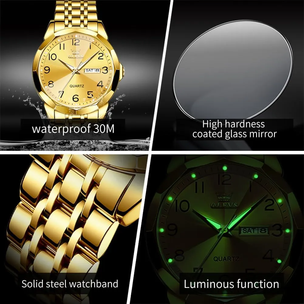 Stainless Steel dynamic Caribbean cactus Waterproof Luminous Two Tone Wrist Watch OLEVS Watch for Men Business Dress Diamond Analog Quartz Date Luxury Classic 