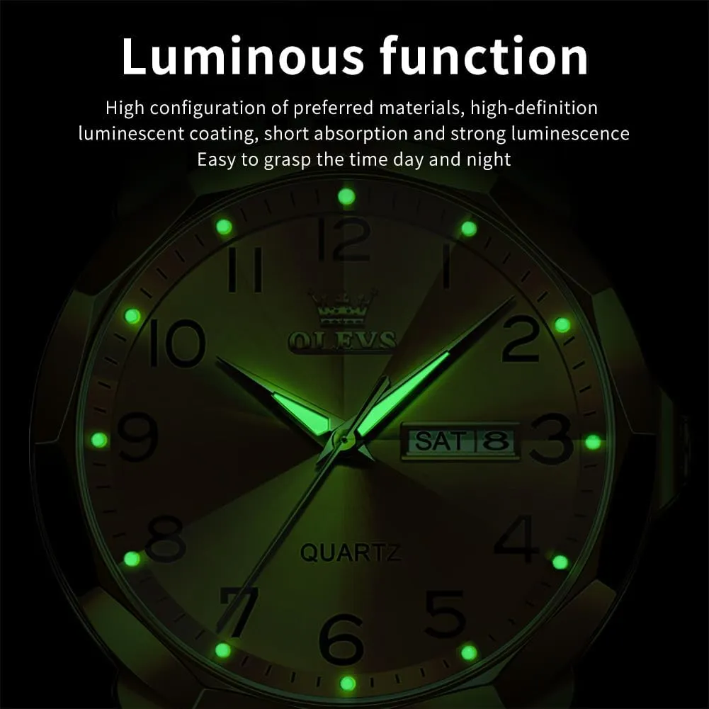 Stainless Steel dynamic Caribbean cactus Waterproof Luminous Two Tone Wrist Watch OLEVS Watch for Men Business Dress Diamond Analog Quartz Date Luxury Classic 