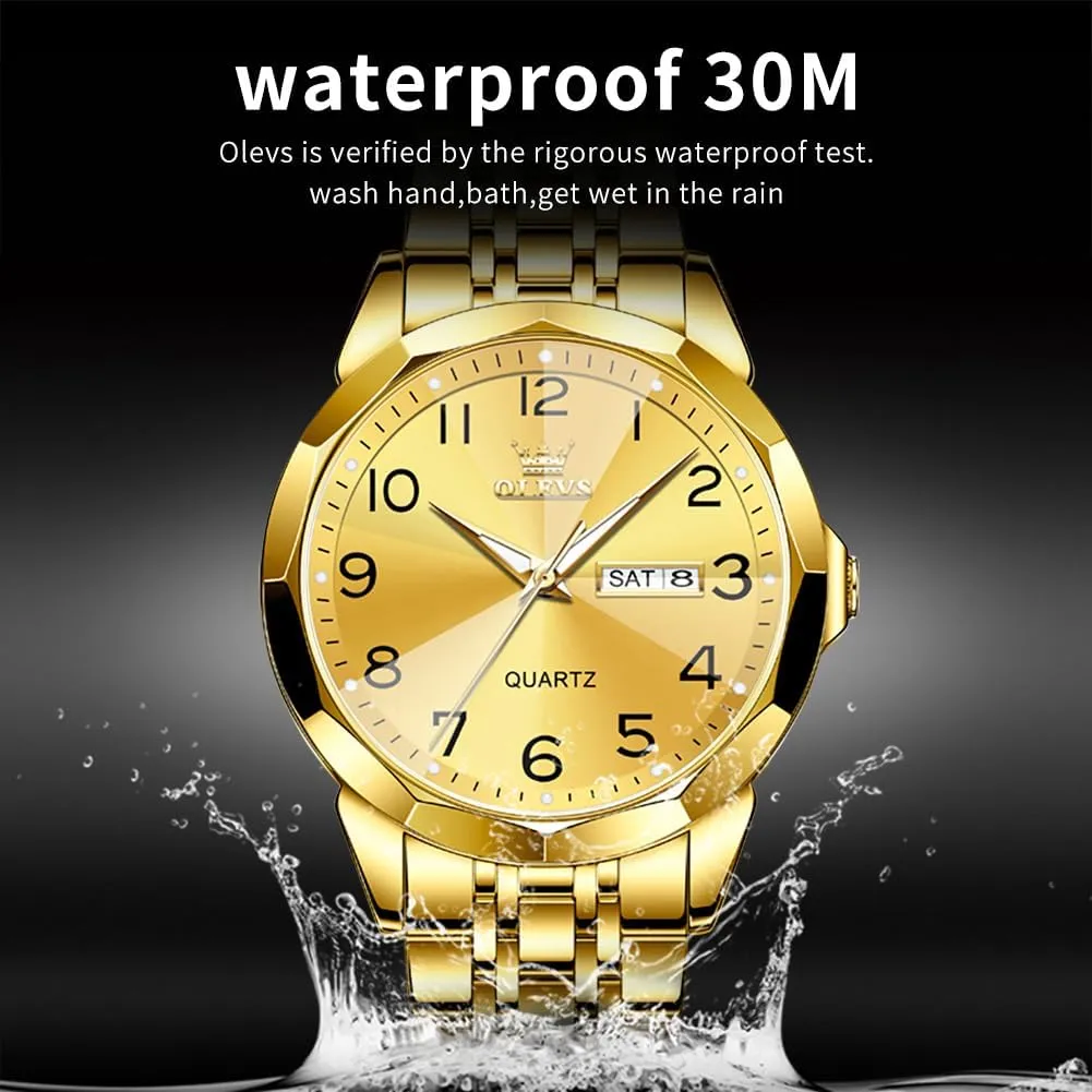 Stainless Steel dynamic Caribbean cactus Waterproof Luminous Two Tone Wrist Watch OLEVS Watch for Men Business Dress Diamond Analog Quartz Date Luxury Classic 