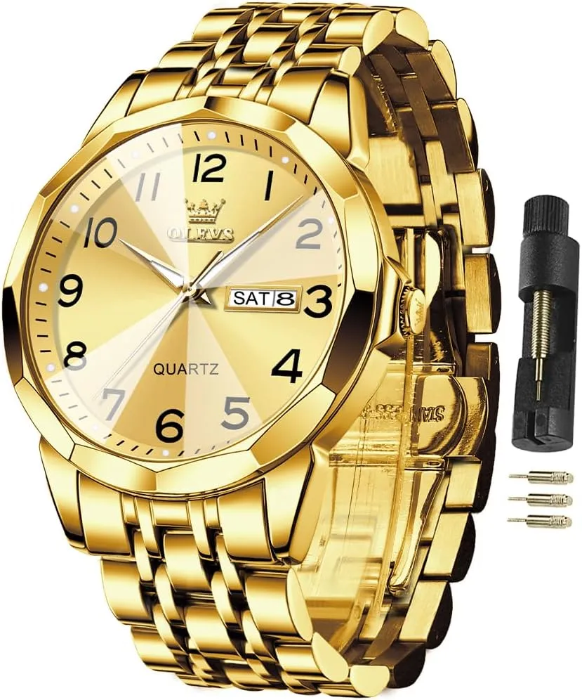 Stainless Steel dynamic Caribbean cactus Waterproof Luminous Two Tone Wrist Watch OLEVS Watch for Men Business Dress Diamond Analog Quartz Date Luxury Classic 