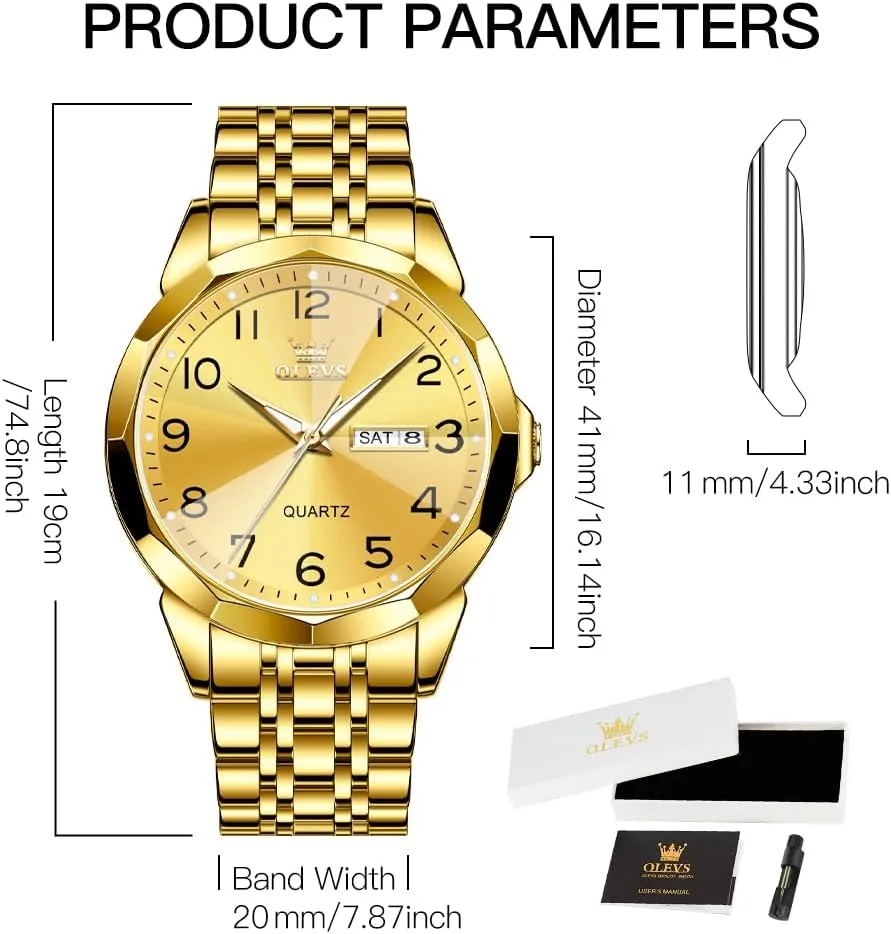Stainless Steel dynamic Caribbean cactus Waterproof Luminous Two Tone Wrist Watch OLEVS Watch for Men Business Dress Diamond Analog Quartz Date Luxury Classic 