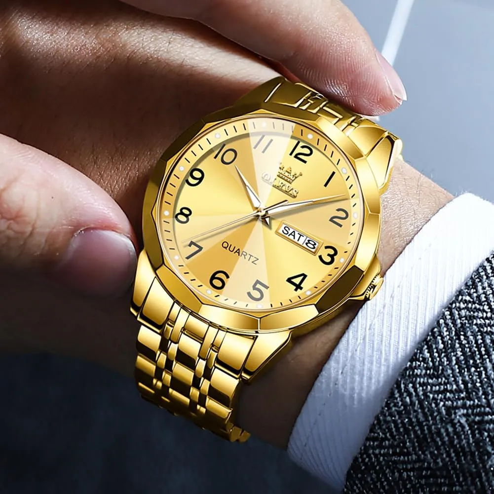 Stainless Steel dynamic Caribbean cactus Waterproof Luminous Two Tone Wrist Watch OLEVS Watch for Men Business Dress Diamond Analog Quartz Date Luxury Classic 