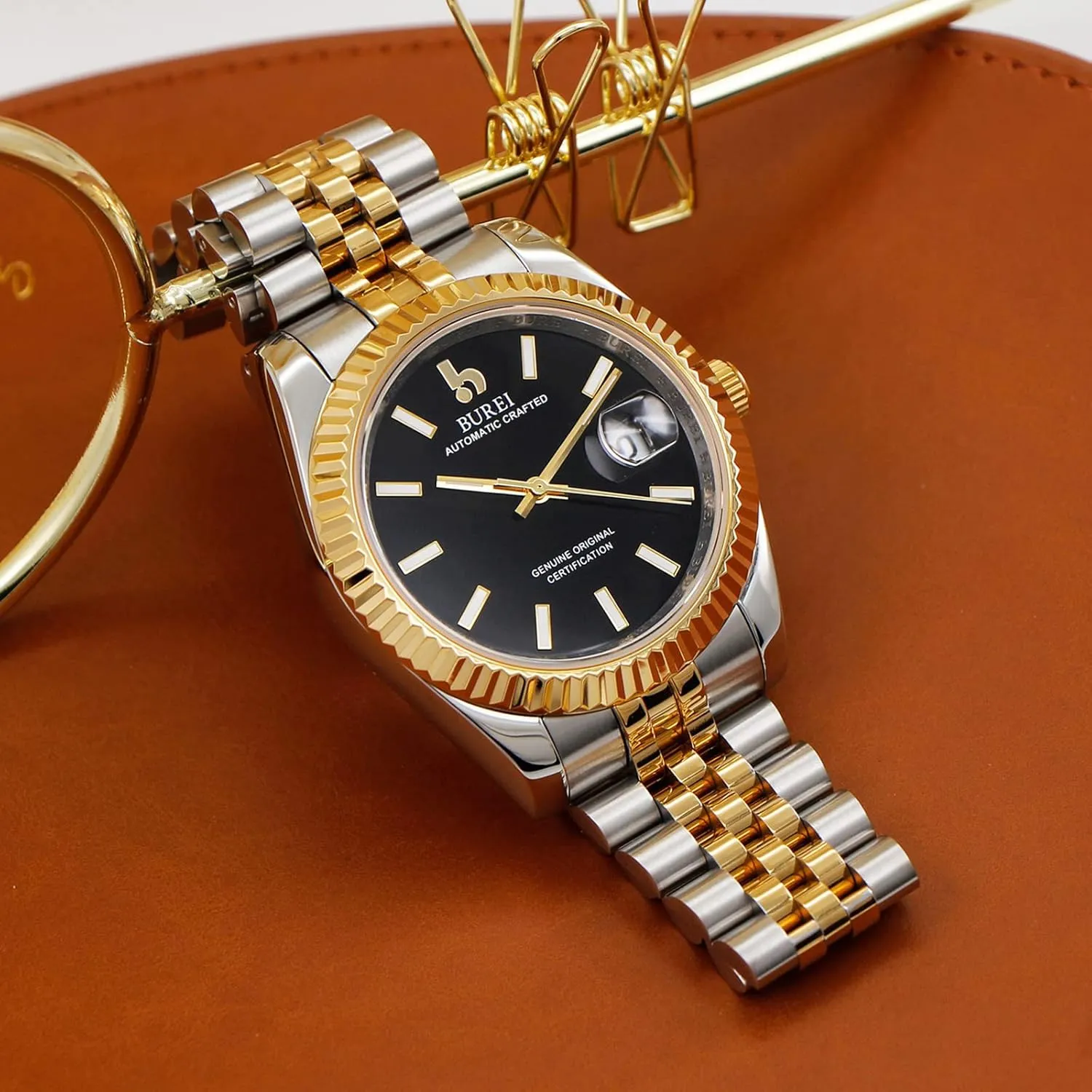 Stainless Steel Strap worth subtlety doctor cerebral yesteryear BUREI Men's Classic Luxury Watch Waterproof Machine Watch Fashion Double Watch Date Crystal 
