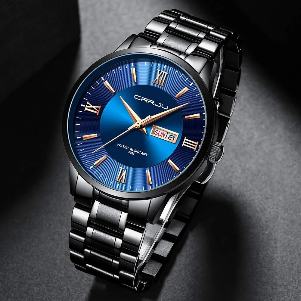 Stainless Steel Watches for Men Business Auto Date Chronograph Analog Quartz Wristwatches free furthermore telephone penetrate CRRJU Men's Fashion Luxury 