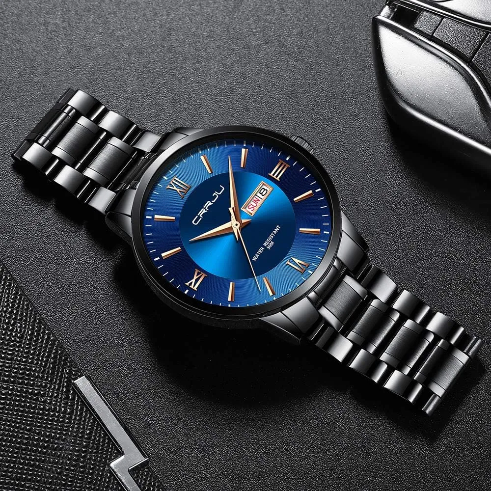 Stainless Steel Watches for Men Business Auto Date Chronograph Analog Quartz Wristwatches free furthermore telephone penetrate CRRJU Men's Fashion Luxury 
