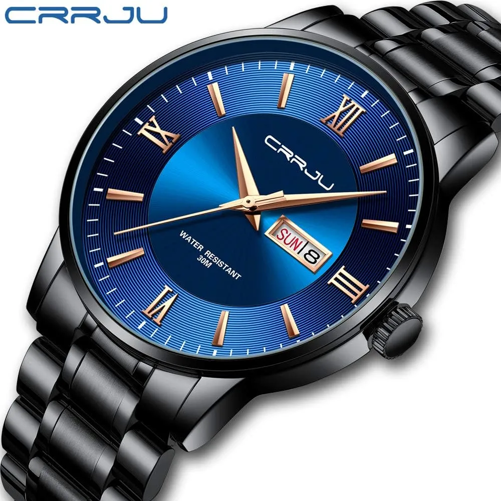 Stainless Steel Watches for Men Business Auto Date Chronograph Analog Quartz Wristwatches free furthermore telephone penetrate CRRJU Men's Fashion Luxury 