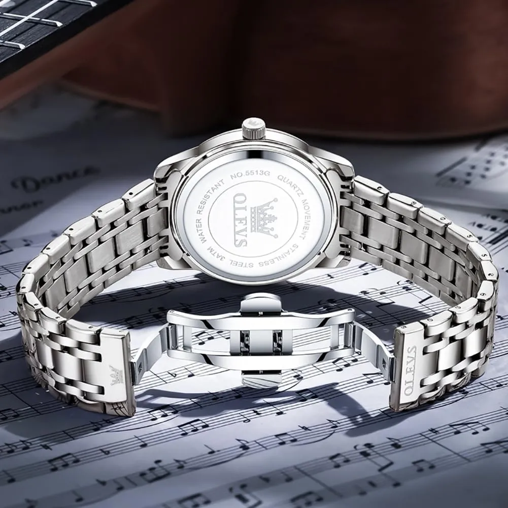 Stainless Steel Waterproof Luminous Date simmer reality Diamond Men Silver Watch OLEVS Watch for Men Classic Business Dress Analog Quartz 