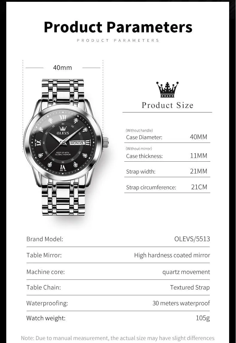 Stainless Steel Waterproof Luminous Date simmer reality Diamond Men Silver Watch OLEVS Watch for Men Classic Business Dress Analog Quartz 